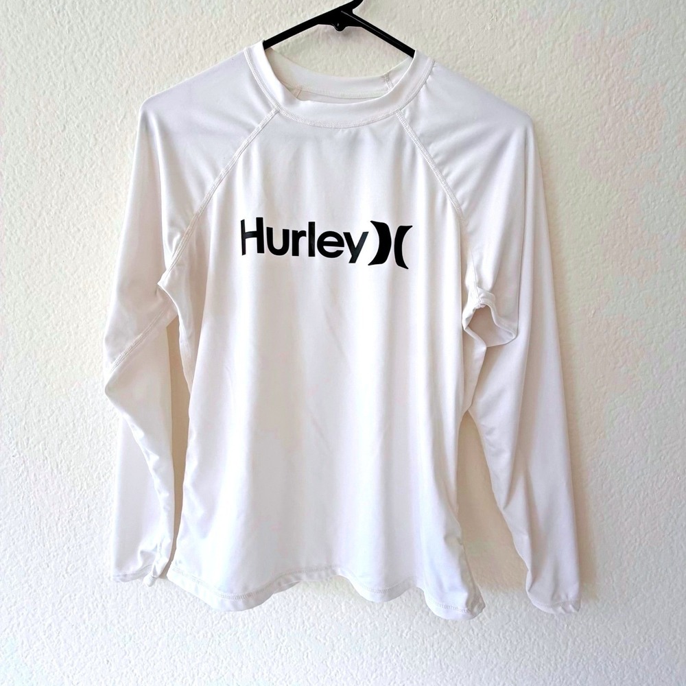 Hurley Rash Guard Swim Shirt Mens Small White Long Sleeve UPF 50+ Graphic Logo